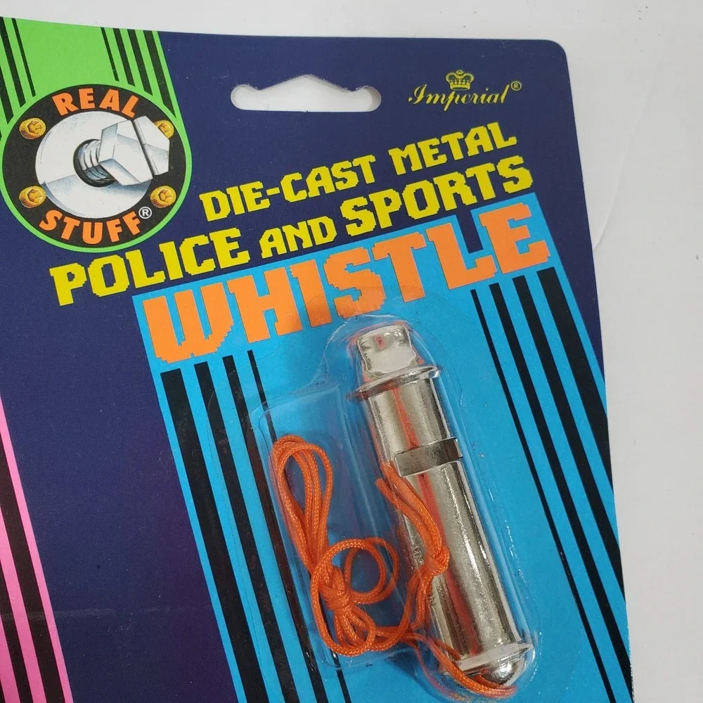 Vintage 1994 Imperial Real Stuff Die-Cast Metal Police Sports Whistle w/ Lanyard